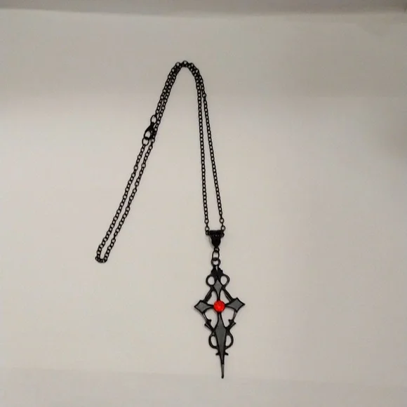 2XHP!! NWT Goth Black Witch's Cross with Red Stone Necklace!! - Picture 2 of 6